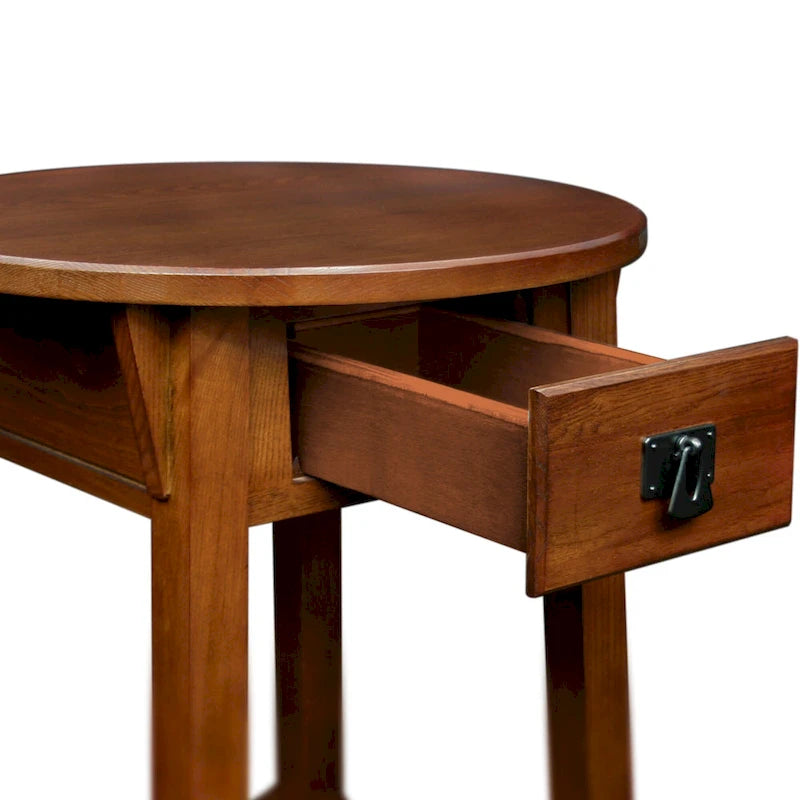 Mission Round End Table with Drawer - Solid North American Ash