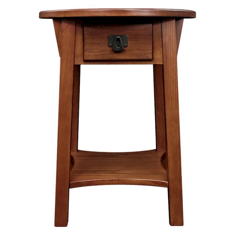 Mission Round End Table with Drawer - Solid North American Ash