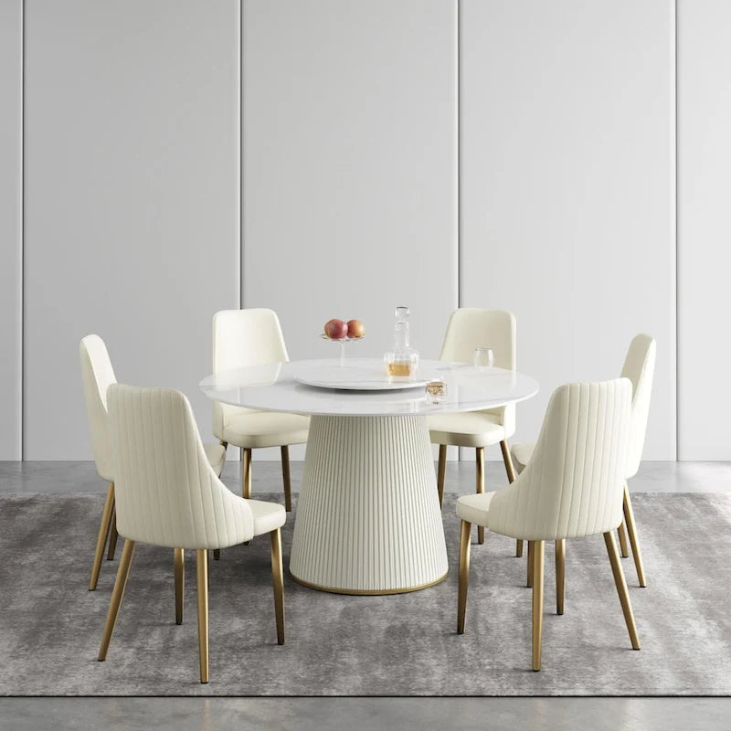 53" Round Dining Table for 6 with Lazy Susan - White Sintered Stone