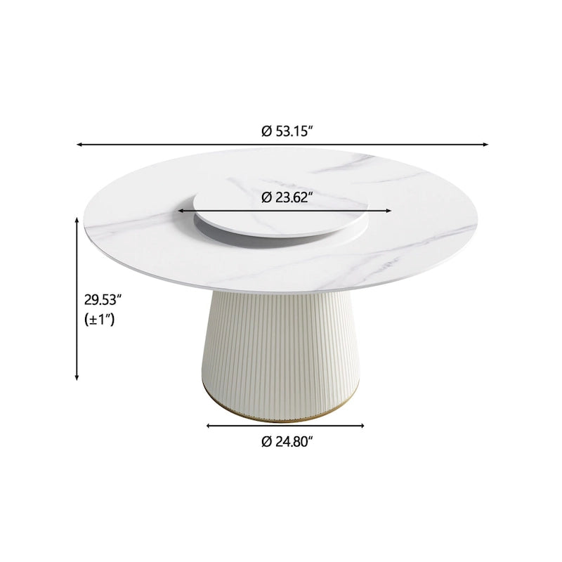 53" Round Dining Table for 6 with Lazy Susan - White Sintered Stone