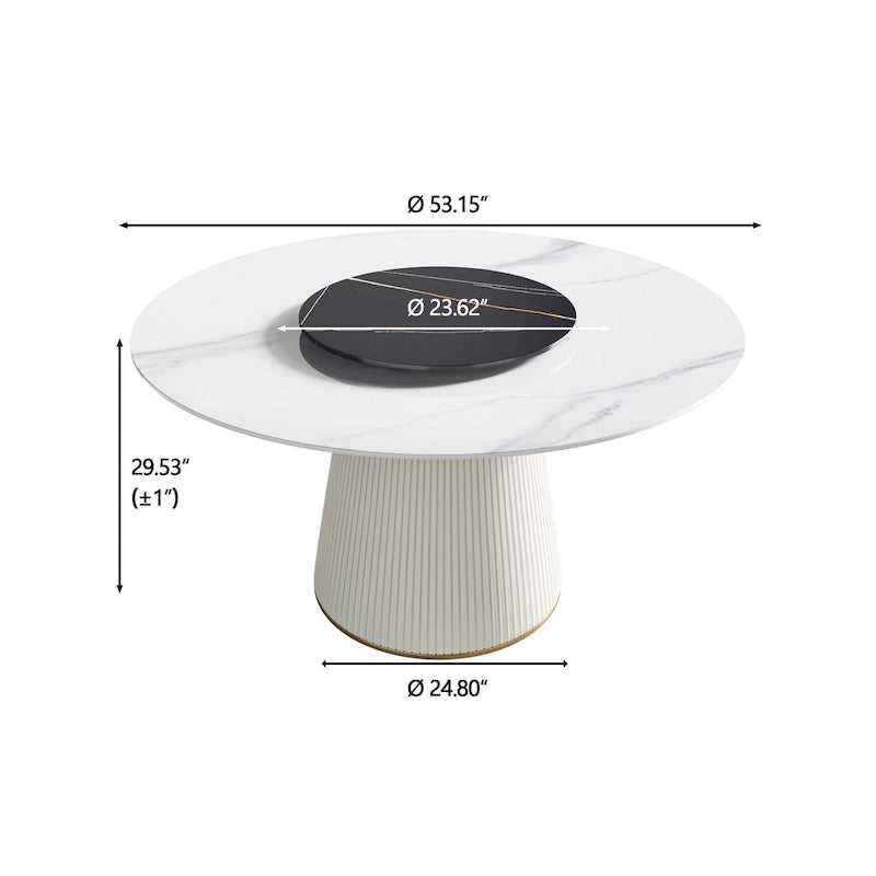 53" Round Dining Table for 6 with Lazy Susan - White Sintered Stone