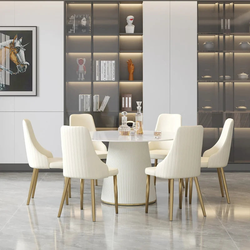 53" Round Dining Table for 6 with Lazy Susan - White Sintered Stone