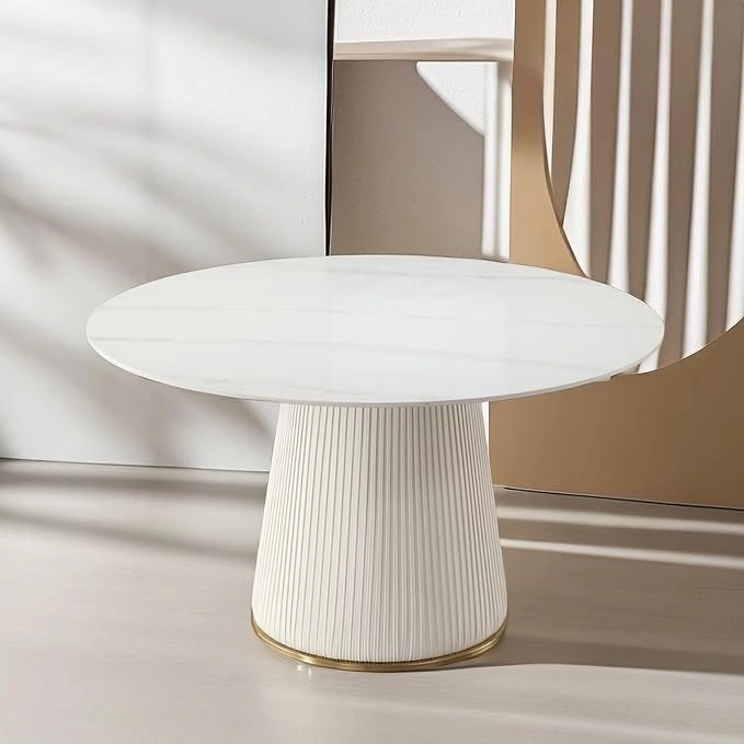 53" Round Dining Table for 6 with Lazy Susan - White Sintered Stone