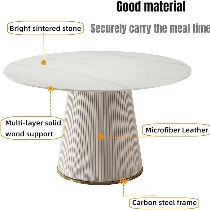 53" Round Dining Table for 6 with Lazy Susan - White Sintered Stone