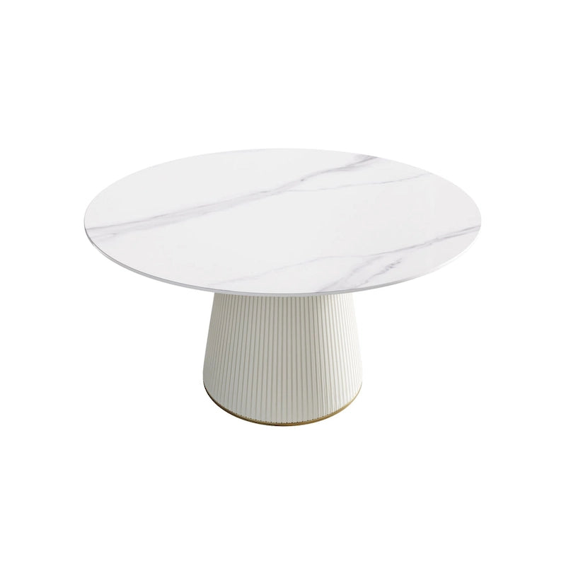 53" Round Dining Table for 6 with Lazy Susan - White Sintered Stone
