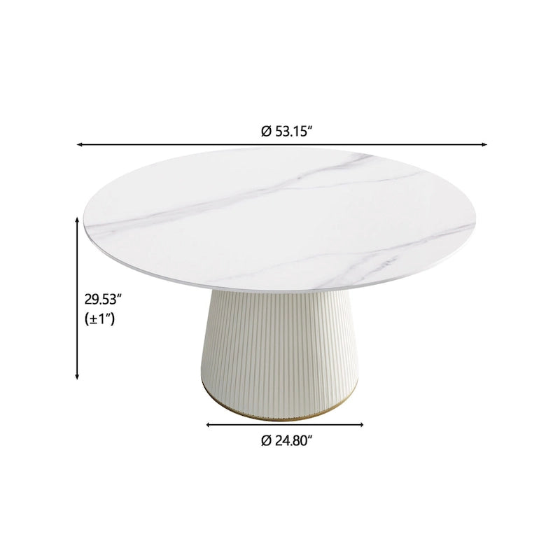 53" Round Dining Table for 6 with Lazy Susan - White Sintered Stone