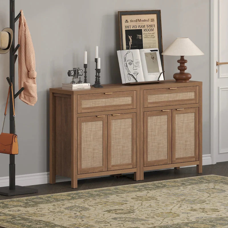 Farmhouse Rattan Sideboard Cabinet with Drawer - Antique Wood, 30"W