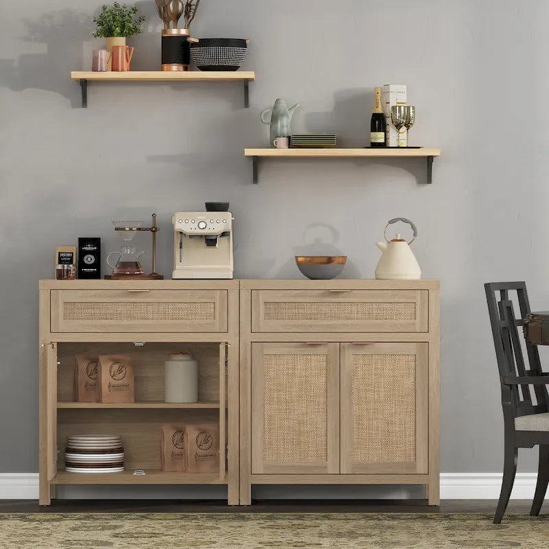 Farmhouse Rattan Sideboard Cabinet with Drawer - Antique Wood, 30"W