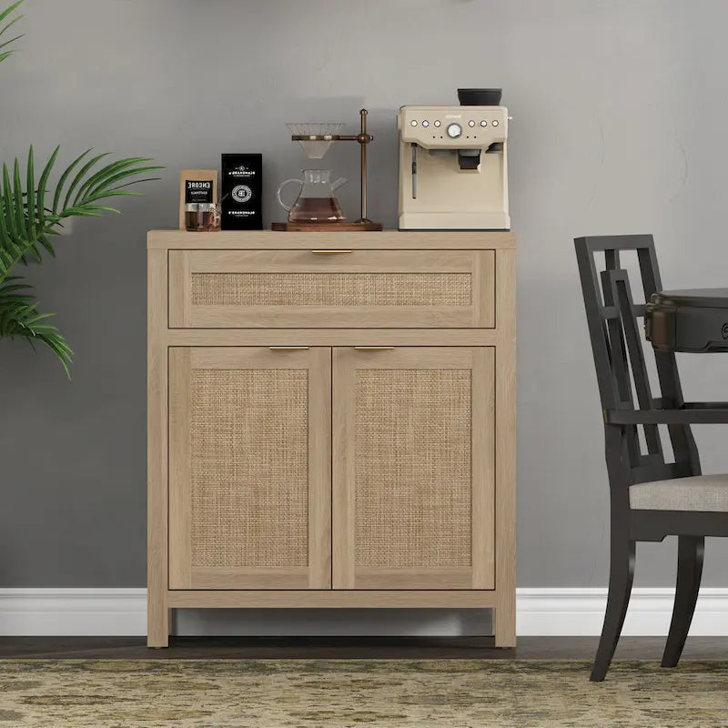 Farmhouse Rattan Sideboard Cabinet with Drawer - Antique Wood, 30"W