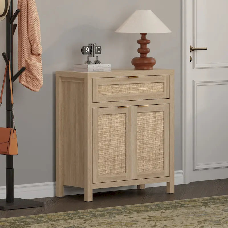 Farmhouse Rattan Sideboard Cabinet with Drawer - Antique Wood, 30"W