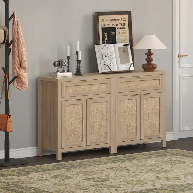 Farmhouse Rattan Sideboard Cabinet with Drawer - Antique Wood, 30"W