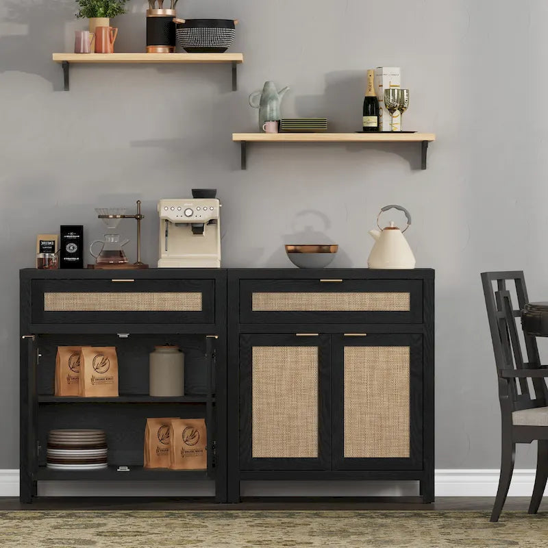 Farmhouse Rattan Sideboard Cabinet with Drawer - Antique Wood, 30"W