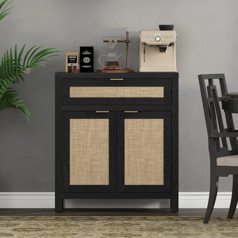 Farmhouse Rattan Sideboard Cabinet with Drawer - Antique Wood, 30"W