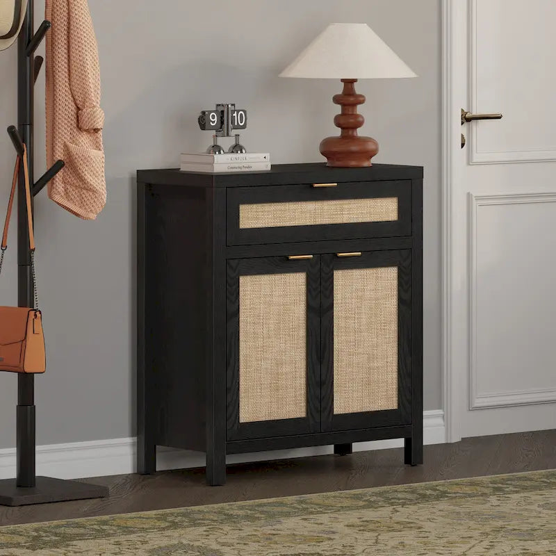 Farmhouse Rattan Sideboard Cabinet with Drawer - Antique Wood, 30"W