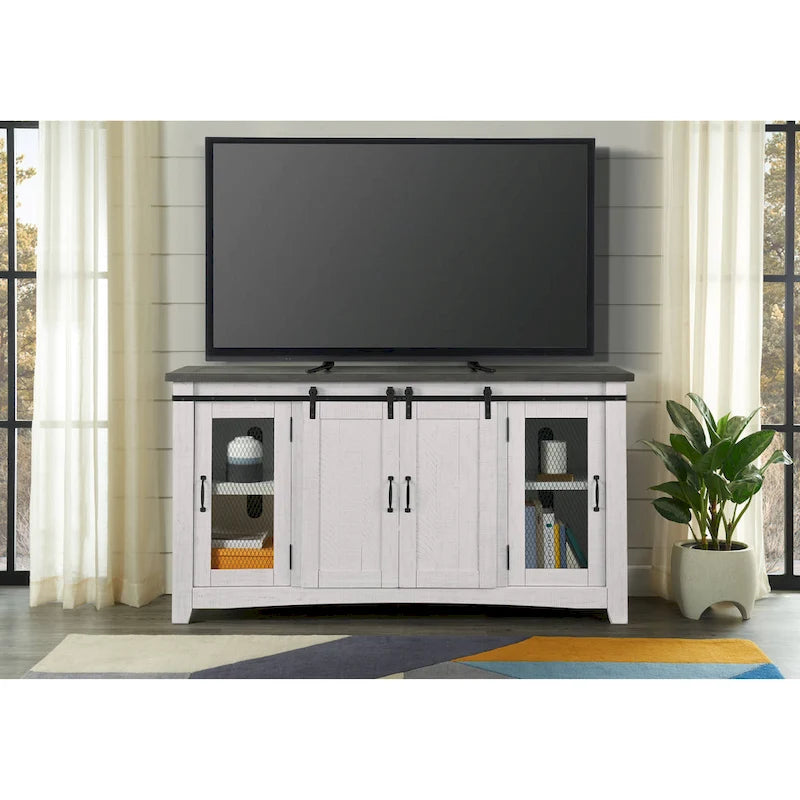 Rustic Farmhouse 65-Inch Wide Solid Wood TV Stand