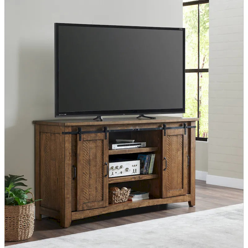 Rustic Farmhouse 65-Inch Wide Solid Wood TV Stand