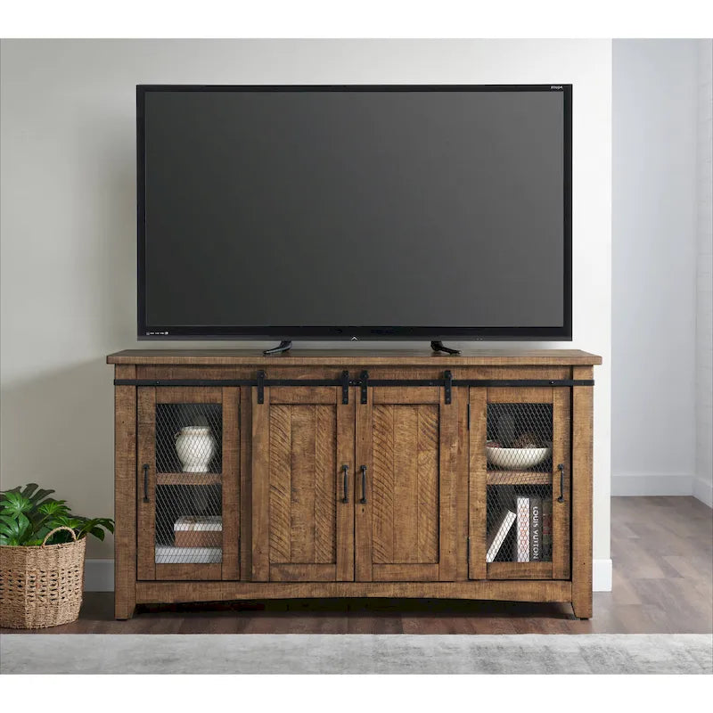 Rustic Farmhouse 65-Inch Wide Solid Wood TV Stand