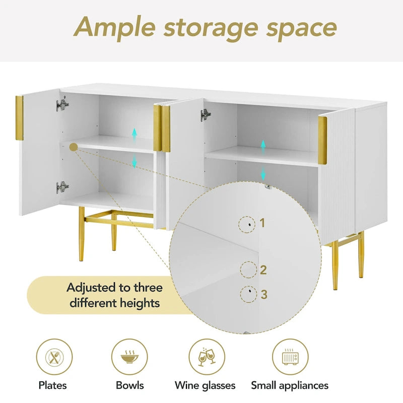 Modern 4-door Sideboard Buffet Cabinet for Dining Room, Living Room, Bedroom, Hallway