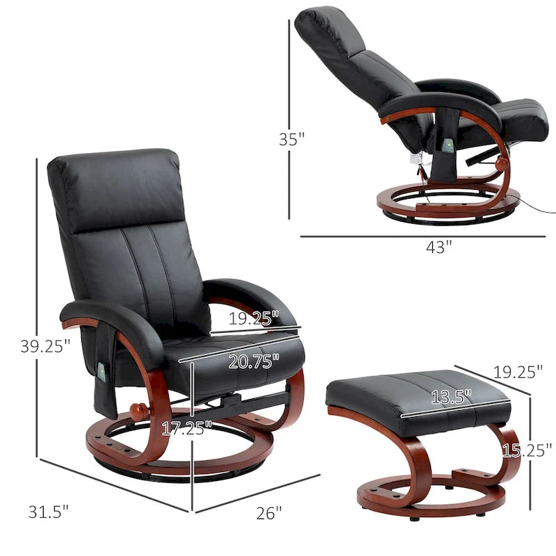 Electric Faux Leather Recliner Chair with Ottoman and Massage