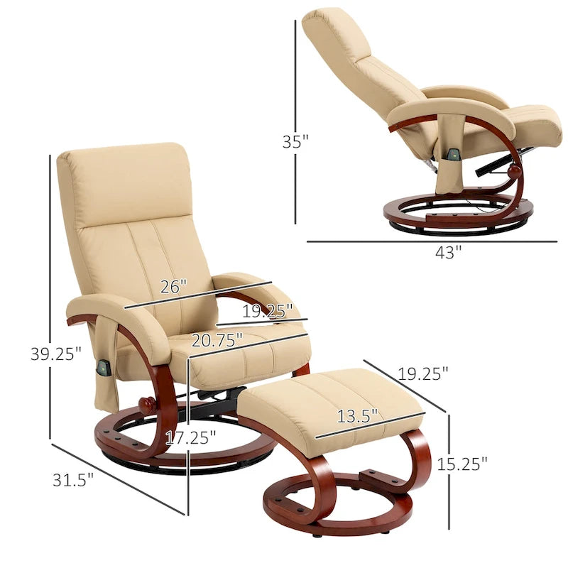 Electric Faux Leather Recliner Chair with Ottoman and Massage