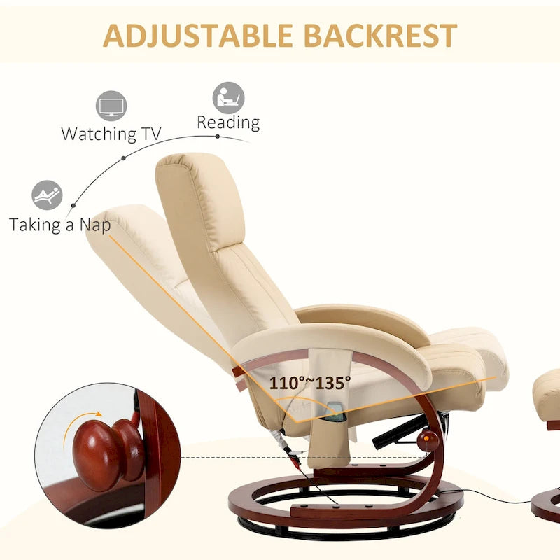 Electric Faux Leather Recliner Chair with Ottoman and Massage