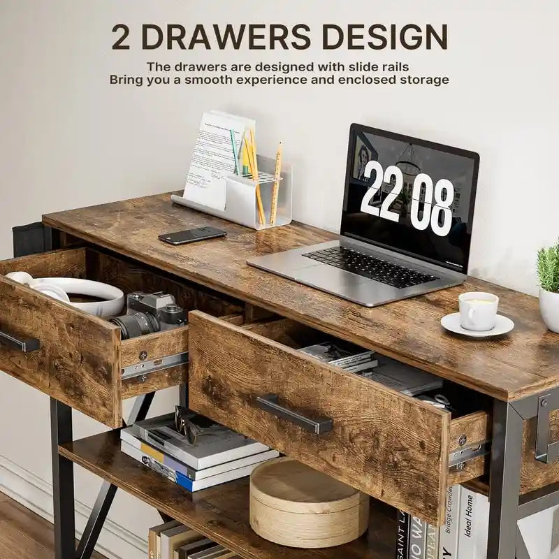 Multi-function Console Table with 2 Drawers, Entryway Sofa Table with 3 Tier Storage Shelves