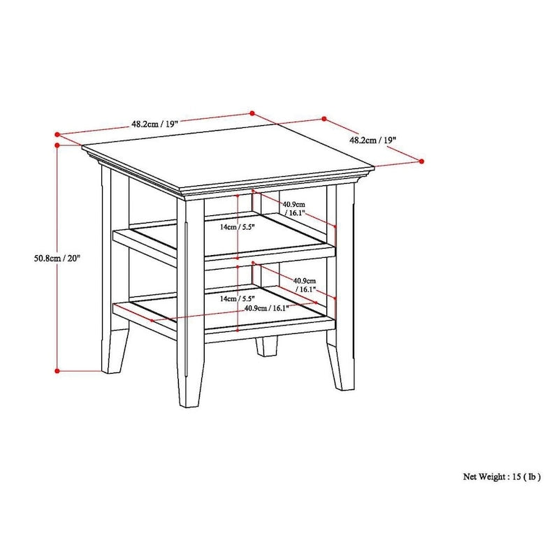 Solid Wood Square Transitional End Table - 19" Wide