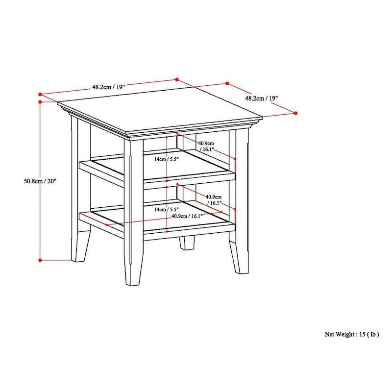 Solid Wood Square Transitional End Table - 19" Wide
