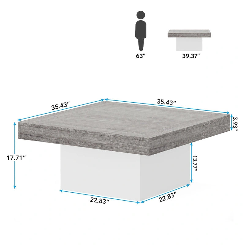 Farmhouse Square LED Coffee Table Engineered Wood Coffee Table for Living Room