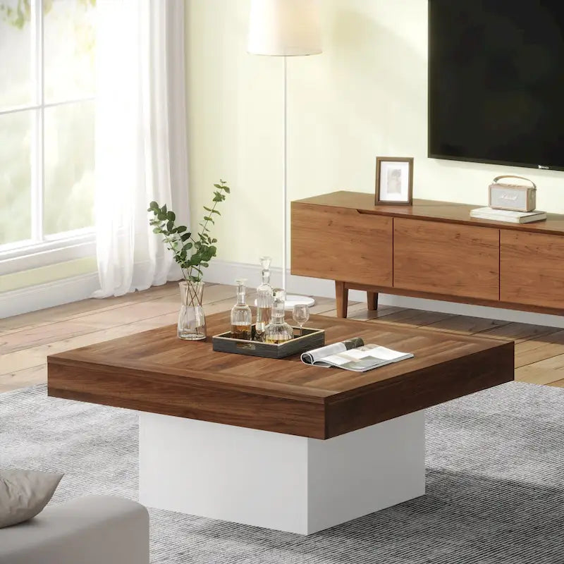 Farmhouse Square LED Coffee Table Engineered Wood Coffee Table for Living Room