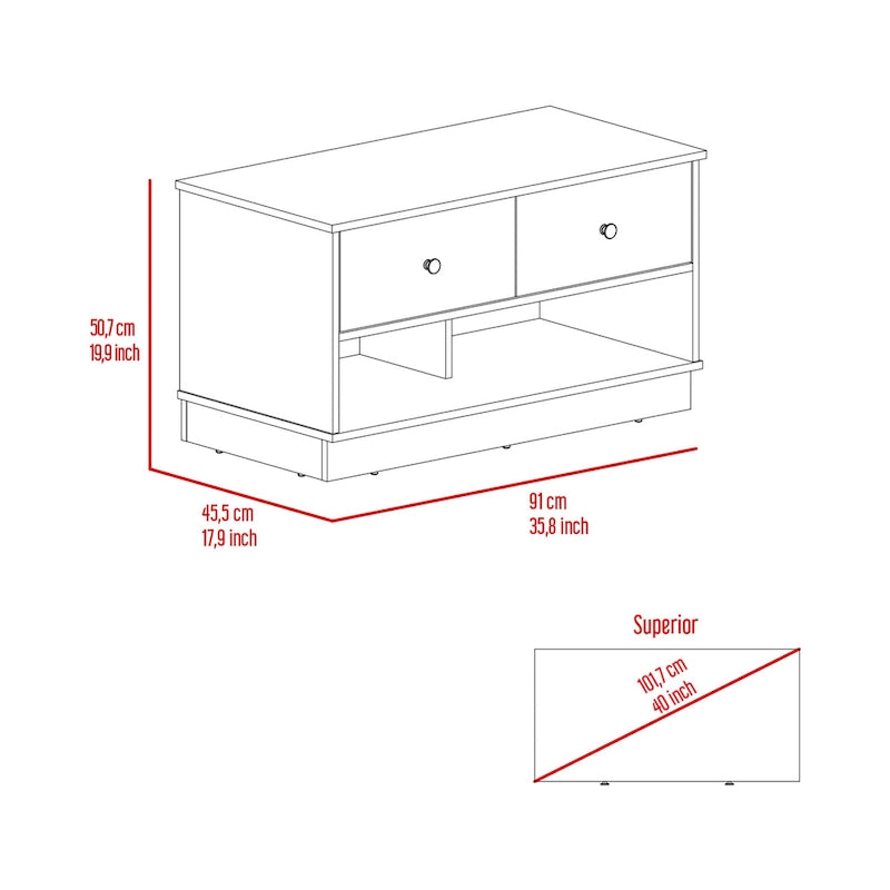36-Inch Wide Storage Bench with 2 Open Shelves and 2 Drawers