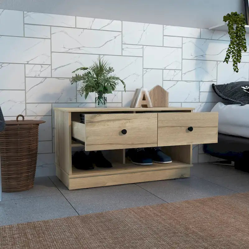 36-Inch Wide Storage Bench with 2 Open Shelves and 2 Drawers