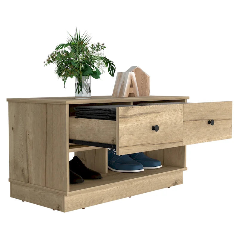 36-Inch Wide Storage Bench with 2 Open Shelves and 2 Drawers