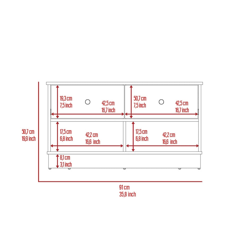 36-Inch Wide Storage Bench with 2 Open Shelves and 2 Drawers