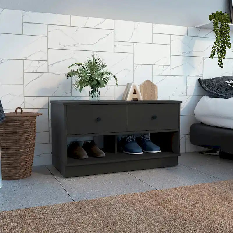 36-Inch Wide Storage Bench with 2 Open Shelves and 2 Drawers