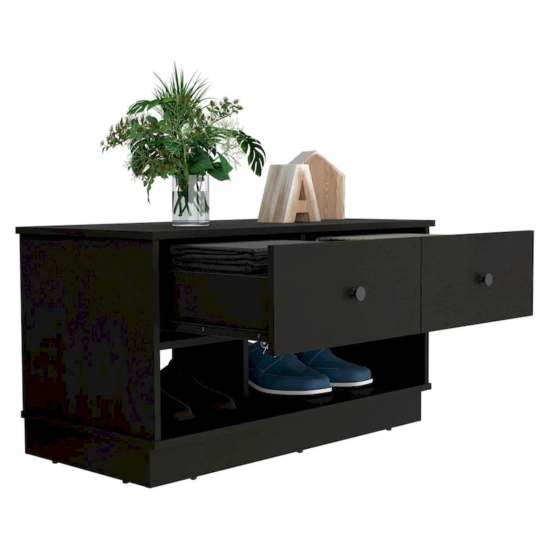 36-Inch Wide Storage Bench with 2 Open Shelves and 2 Drawers