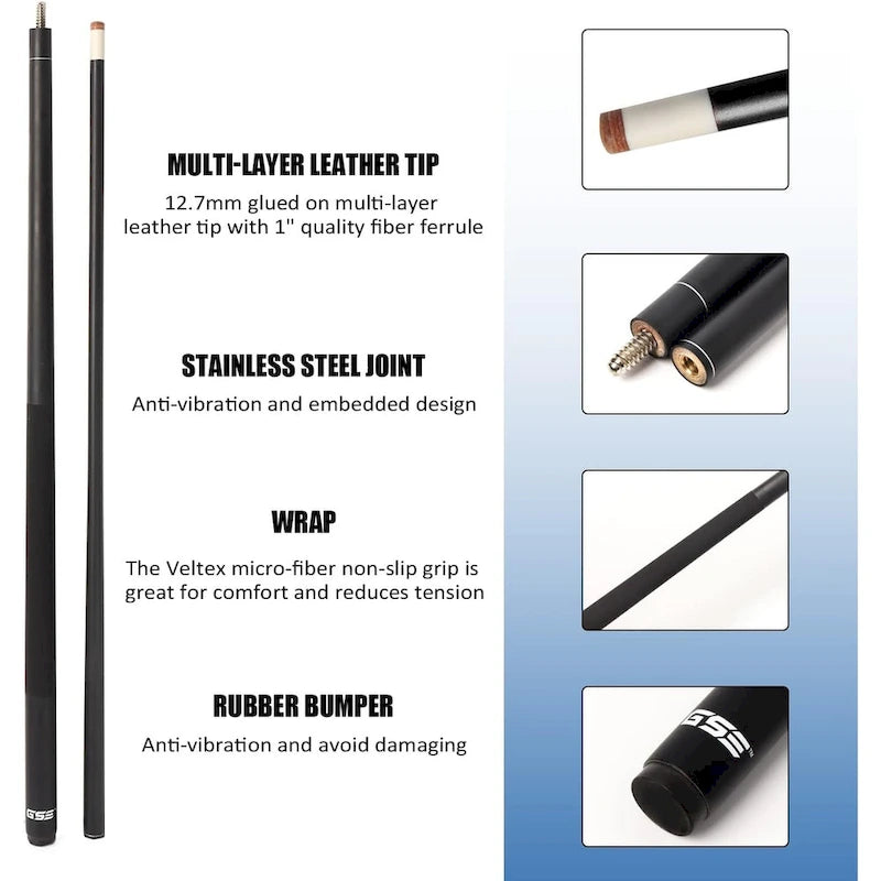 58" 2-Piece Fiberglass Graphite Composite Pool Cue Stick