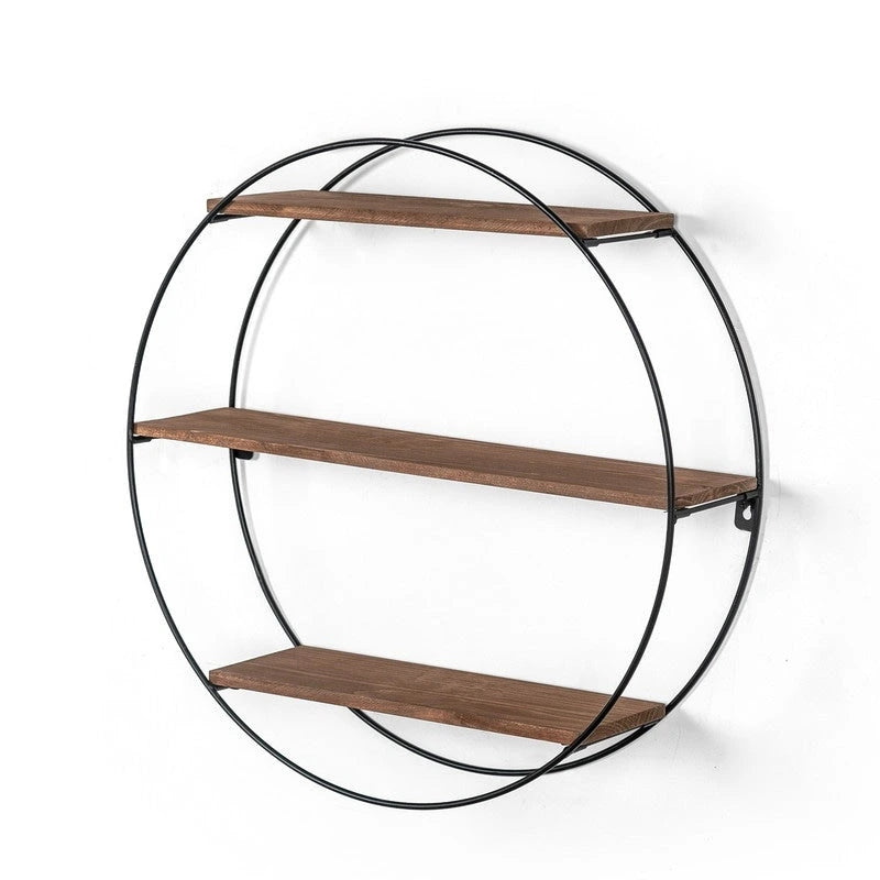 Round Floating Wall Shelf with Wood and Metal Frame