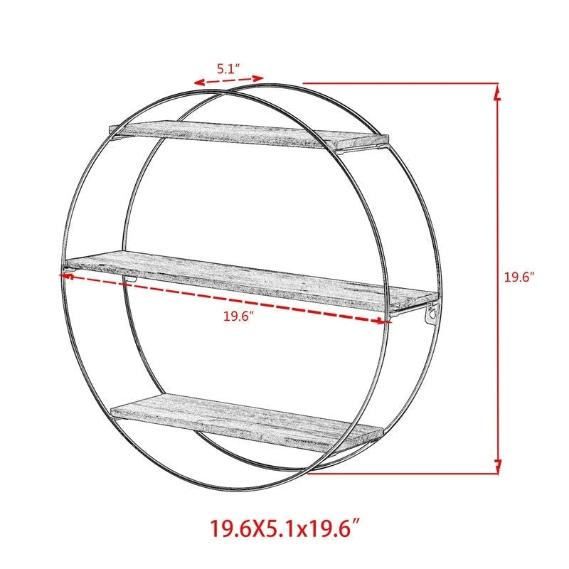 Round Floating Wall Shelf with Wood and Metal Frame