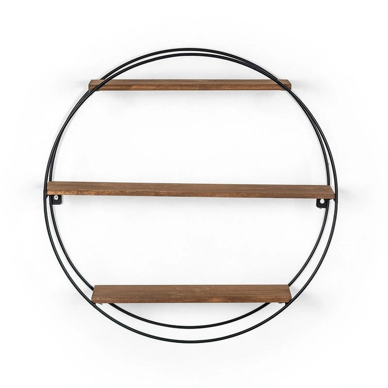 Round Floating Wall Shelf with Wood and Metal Frame