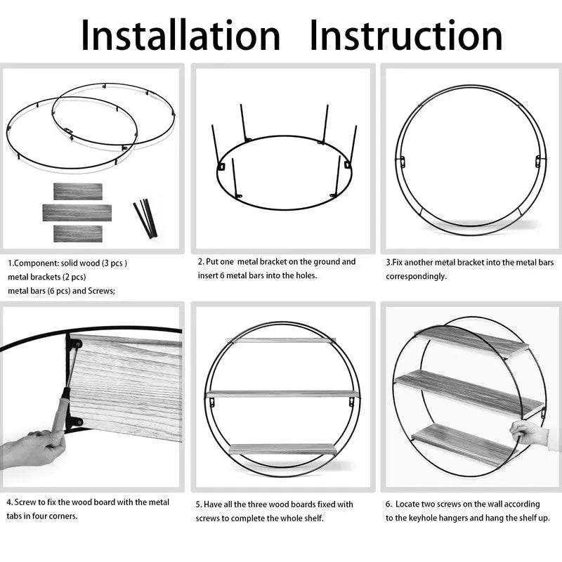Round Floating Wall Shelf with Wood and Metal Frame