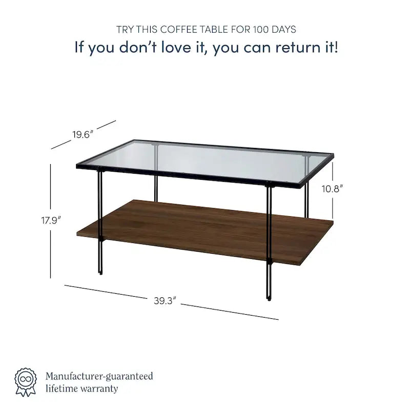 Mid-Century 2-Tier Coffee Table with Glass Top and Oak Shelf