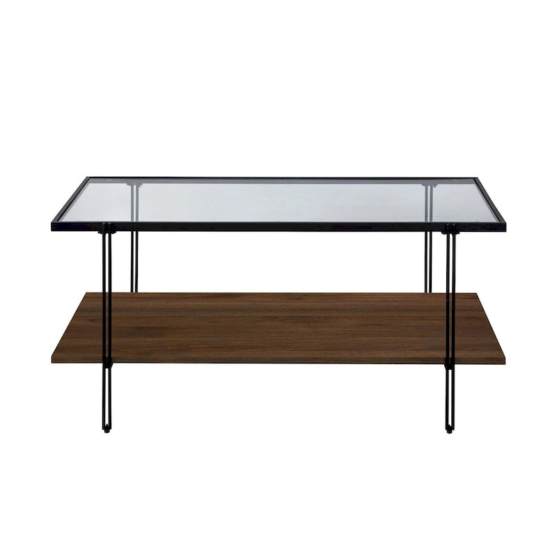 Mid-Century 2-Tier Coffee Table with Glass Top and Oak Shelf