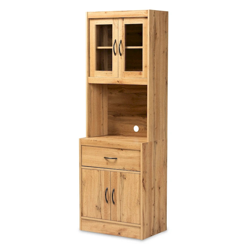 Modern Kitchen Wood Cabinet and Hutch - Oak Brown