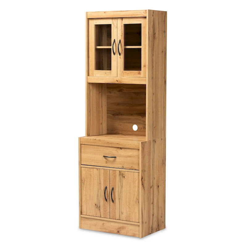 Modern Kitchen Wood Cabinet and Hutch - Oak Brown