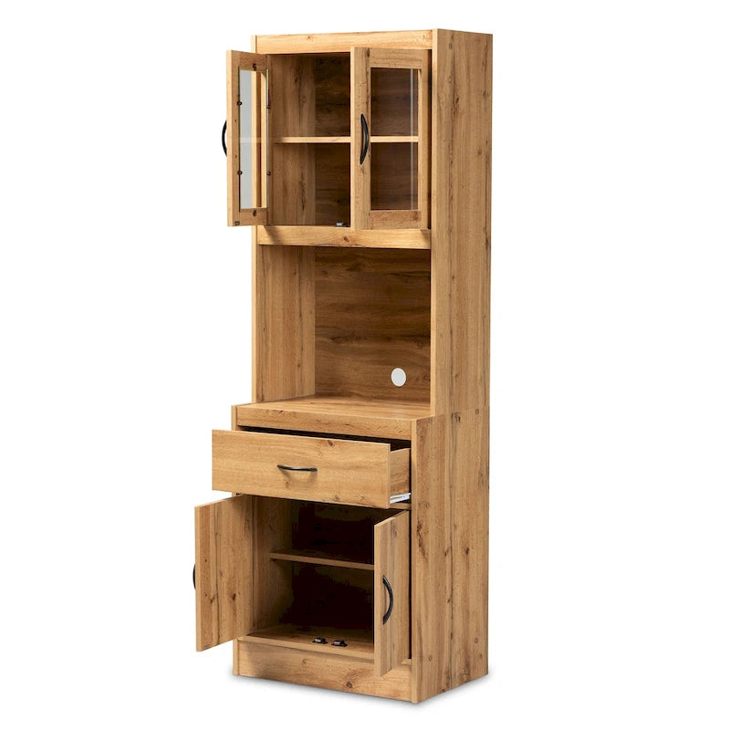Modern Kitchen Wood Cabinet and Hutch - Oak Brown
