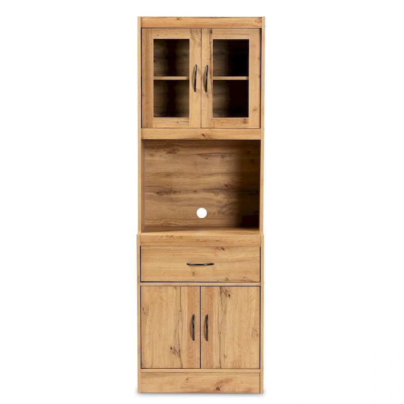 Modern Kitchen Wood Cabinet and Hutch - Oak Brown