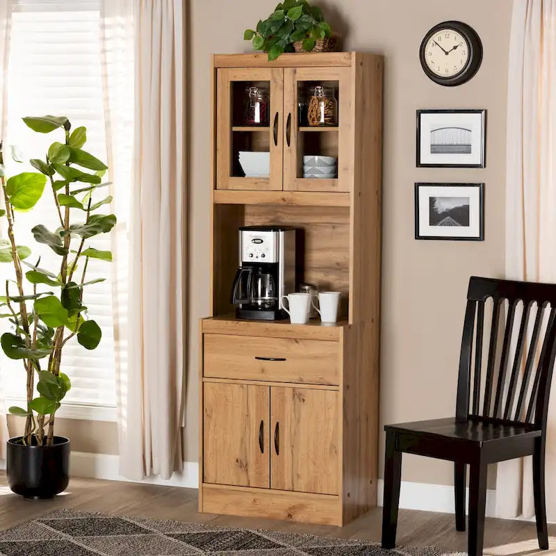 Modern Kitchen Wood Cabinet and Hutch - Oak Brown