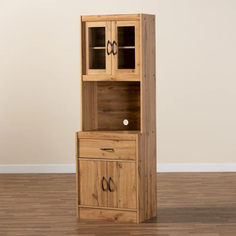 Modern Kitchen Wood Cabinet and Hutch - Oak Brown