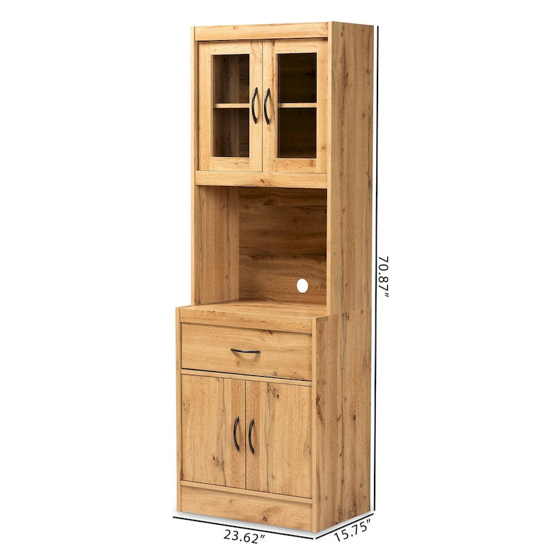 Modern Kitchen Wood Cabinet and Hutch - Oak Brown